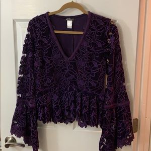 Venus Purple lace crop top with bell sleeves